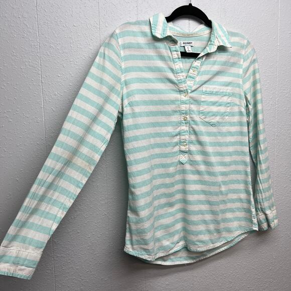 Old Navy 1/2 Button Womens Striped Cotton Shirt Small Capsule Minimalist Coastal - Picture 5 of 13